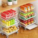 3-Tier Rolling Pantry Cart with Wheels, Stackable Wire Storage Floor Organizer for Kitchen Pantry Snack Shelves, Fruit Basket Stand, Vegetable Storage Rack for Food Snacks Onion Potato, White