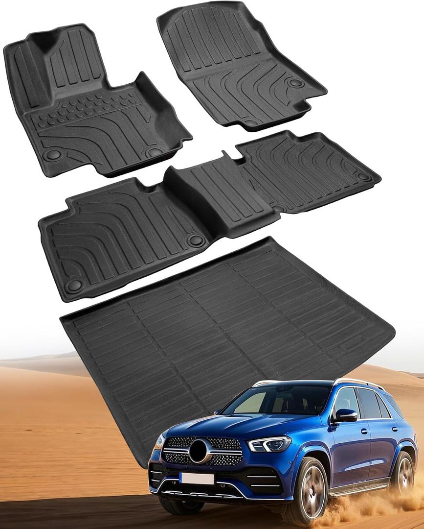 Car Floor Mats for Mercedes Benz GLE: GLE 350/450 2020 2021 2022 2023 2024 (Not Fit for Coupe) TPE, All Weather Heavy Duty Rubber Accessories Full Set Floor Liners & Trunk Mat 4PCS