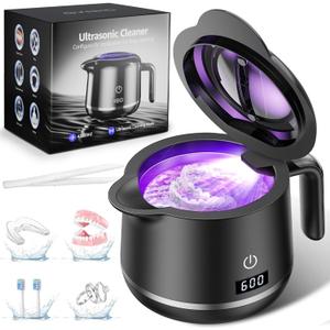 Ultrasonic Retainer Cleaner Machine: Dental Cleaning Pod for Denture/Mouth Guard/Aligner/Night Guard/Braces/Toothbrush Heads/Jewelry - 45kHz Retainer Cleaner with Digital Timer & 200ML