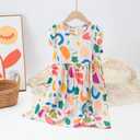 Girls Summer Ruffle Sleeve Floral Dresses Smocked Flowy A-Line Cotton Sundresses for Girl Casual Boho Dress 4-12 Y Multicolored