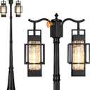 PARTPHONER Dusk to Dawn Outdoor Lamp Post Light 2-Head, Hardwired Street Light Post for Outside Metal Pole Light Outdoor Lighting with Water Glass Shade for Garden Patio Backyard Walkway Driveway