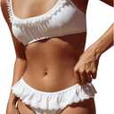SHENHE Women's Lace Square Neck Bikini Set Low Rise Ruffled Two Piece Swimsuit Bathing Suit (Large, White)