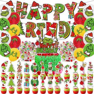 208Pcs Green Monster Christmas party decoration,holiday decorations for families, schools and offices, Green Monster birthday party decorations.