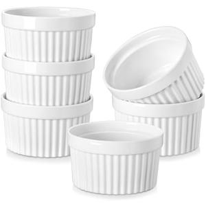 MALACASA Ramekins 12 oz Oven Safe, Porcelain Creme Brulee Ramekins Pudding Custard Cups Large Ceramic Souffle Dishes Ramakan Ramiken Ramicans Baking Bowls Set of 6, White, Series RAMEKIN-DISH