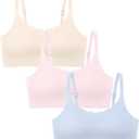 Girls Seamless Training Bras Soft Sport Removable Padding Multipack | Adjustable straps,No Show wireless pull-on,Comfortable lightweight fabric