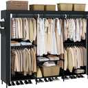 CASAMAYA Portable Closet, 81.5 Inch Extra Large Capacity Wardrobe Closet with Cover, Clothes Storage Organizer with Shelves and 5 Hanging Rods, Easy to Assembly, Black PCT136B01