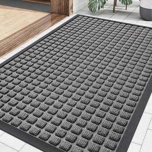 Smiry Front Door Mat Outside Entrance, Heavy Duty Natural Rubber Doormat, Non Slip, Trap Dirt and Moisture, Easy Clean, Low Profile Welcome Floor Mats for Indoor Outdoor Entry, 29.5x17 Inch, Mix Grey