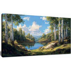 Tarfupth Large Green Forest Wall Art for Living Room Trees and Blue Lake Pictures Landscape Mountain Artwork for Bedroom Office Canvas Prints Ready to Hang 20"x40"