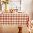 Checkered Fall Tablecloth Rectangle Cotton Linen Gingham Table Cloth with Tassel Washable Wrinkle Free Heavy Duty Buffalo Plaid Table Cover for Dining/Party/Picnic (Orange, 55" x 120" (Rectangular))