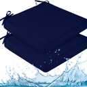 downluxe Waterproof Outdoor Chair Cushions for Patio Furniture, 22" x 22" x 3" Patio Chair Cushion with Adjustable Ties & Portable Handle, Square Outdoor Cushion with Removable Cover, Navy, 2 Pack