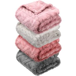 VitalCozy 4 Pcs Soft Fleece Baby Blankets Set 30" x 40" 3D Plush Warm Nursery Swaddling Bed Blanket Little Boys Girls Infant Toddlers and Newborn Receiving Gifts Blankets(Pink Set)