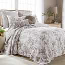 Levtex Home Pisa Reversible King Bedspread Set (120x106in) with 2 Pillow Shams (36x20in) - Floral Peacock - Grey, Taupe - Cotton King Size Bedspread Set - Soft, Pre-Washed