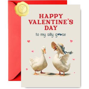 2 x Funny Valentines Day Card for Him Her, Cute Goose Lovers Happy Valentine's Day Card with Envelope & Sticker (5x7 IN, 1 Set) (Red)