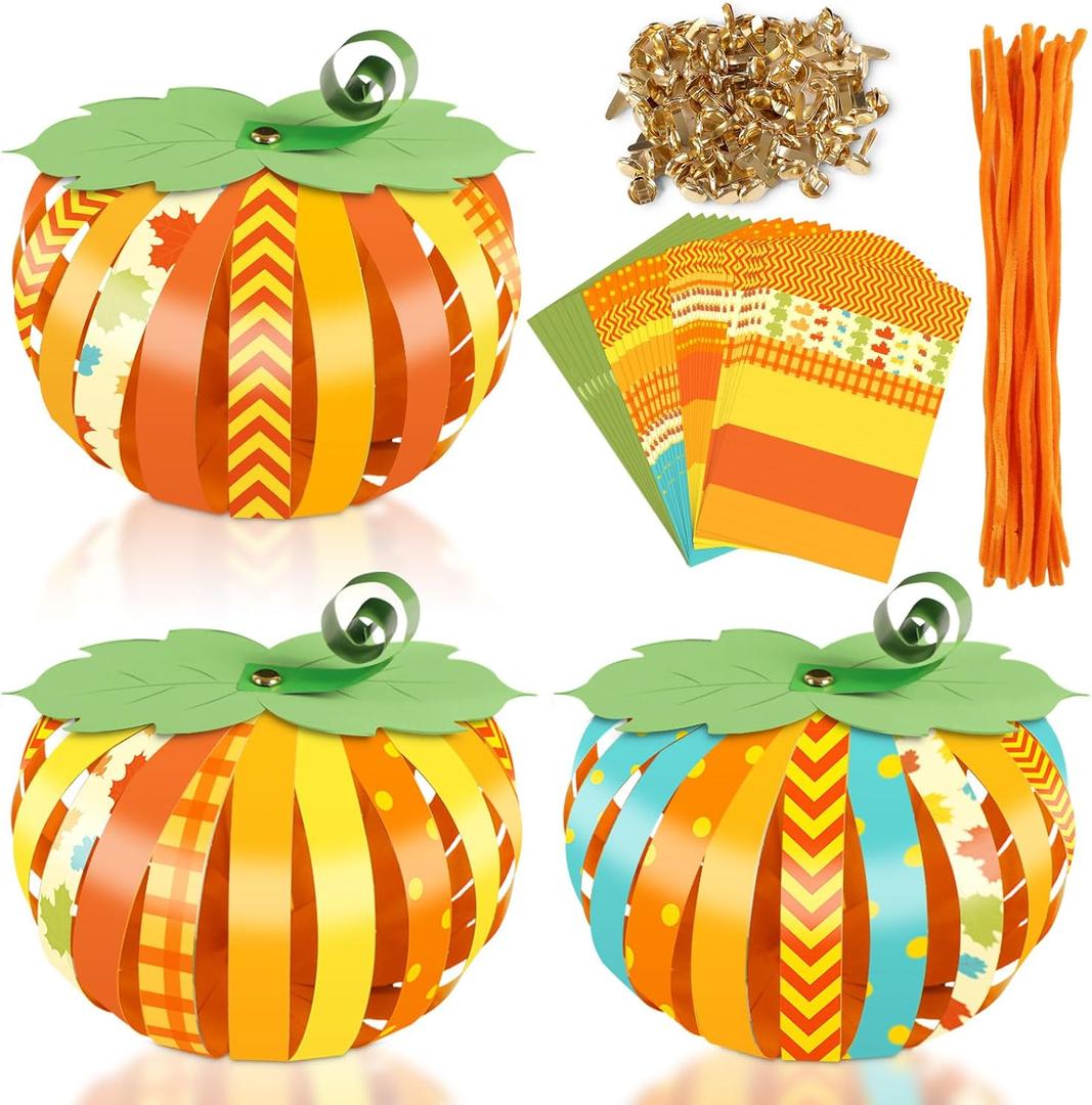 80UncleKimby 35Pcs Fall Pumpkin Crafts Kit for Kids - Halloween Thanksgiving DIY Paper Strip Art for Autumn Holiday School Classroom Activities Party Decor