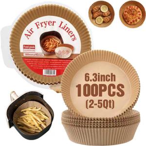 2 x Disposable Air Fryer Paper Liners, 100 Pcs Round Non-Stick Parchment Paper, Oil-proof,Water-proof Cooking Baking Roasting Filter Pater for Air Fryers Basket, Microwave Oven, Frying Pan