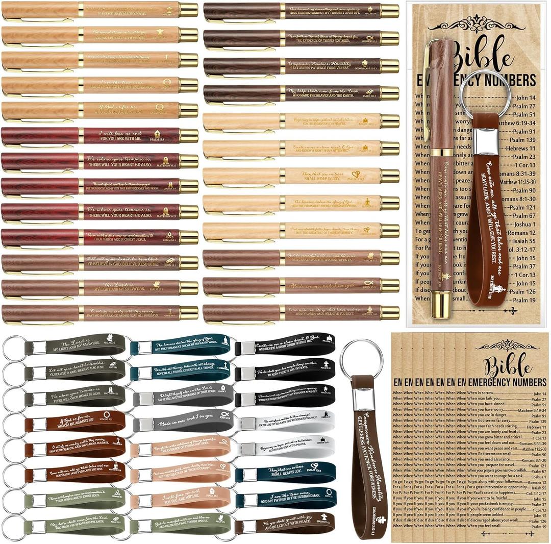 25 Sets Christian Church Gifts Bulk Bible Verse Plastic Gel Pen Religious Silicone Keychains Scripture Bookmarks for Men Women Sunday Study Group Back to School Gifts(Wood Color) 25 Sets Christian Church Gifts Bulk Bible Verse Plastic Gel Pen Religious Silicone Keychains Scripture Bookmarks for Men Women Sunday Study Group Back to School Gifts(Wood Color)