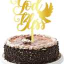 God Bless Acrylic Gold Mirror Cake Topper for Baptism, Christening, Dedication or First Communion Decorations