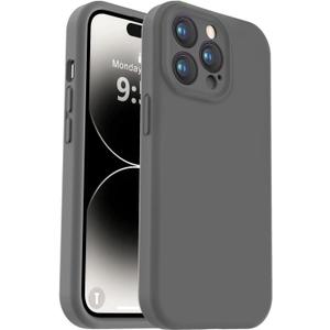 Vooii Compatible with iPhone 14 Pro Max Case, Liquid Silicone Upgrade [Camera Protection] [Soft Anti-Scratch Microfiber Lining] Shockproof Phone Case for iPhone 14 Pro Max 6.7 inch - Dark Grey