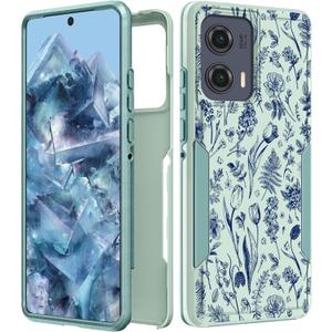 for Moto Edge 2024 Case Women - Cute Girls Phone Cover Girly Kawaii Aesthetic Unique Design Blue Flower Heavy Duty Protective Shockproof Military Grade for Motorola Moto Edge 2024 Cases