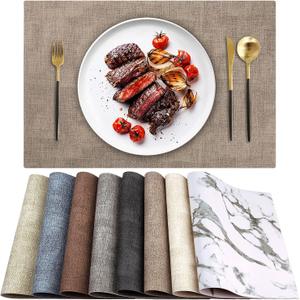 Leather Heat Resistant Placemats Set of 6 Waterproof Wipeable Washable PU Table Mats, Easy to Clean Anti-Slip Place Mats (Light Brown, 6)
