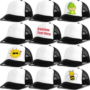 12 Pack Trucker Hat for Kids Summer Polyester Mesh Cap Adjustable Sublimation Blank Hats Baseball Caps for Outdoor (One Size, Black)