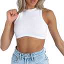 Abardsion Women's Crew Neck Racerback Knit Ribbed Basic Sleeveless Crop Tank Tops (Large, White)