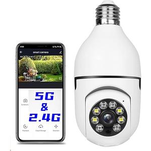 1Pcs Light Bulb Security Camera 2.4GHz & 5G WiFi Outdoor, 1080P E27 Light Socket Security Camera, Indoor 360° Home Security Cameras, Full Color Day and Night, Smart Motion Detection (1PCS, Support 5G)