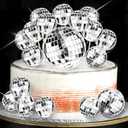 Disco Ball Cake Toppers, 1970s Mini Silver Ball Decorations 12 Pcs Disco Party Decorations for 70s Themed Cake Toppers for Birthday 4 Sizes