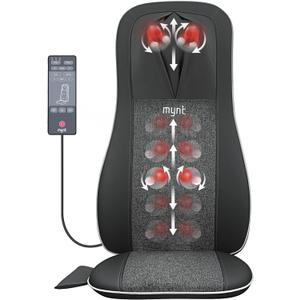 Mynt Shiatsu Neck and Back Massager with Heat, 3D Kneading Full Back Massager for Pain Relief Deep Tissue, Foldable Adjustable Chair Massager for Home Office, Black