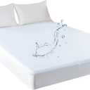 Kingnex Twin XL Mattress Protector Waterproof for Extra Long Twin College Dorm Bed Fitted Sheet Style Mattress Cover (White)