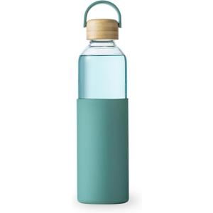 34oz Glass Water Bottles with Silicone Sleeve, BPA Free Water Bottle Glass with Leak-Proof Lid, Reusable Water Bottle for Hot & Cold, Ideal for Hiking Travel Gym office (Green)