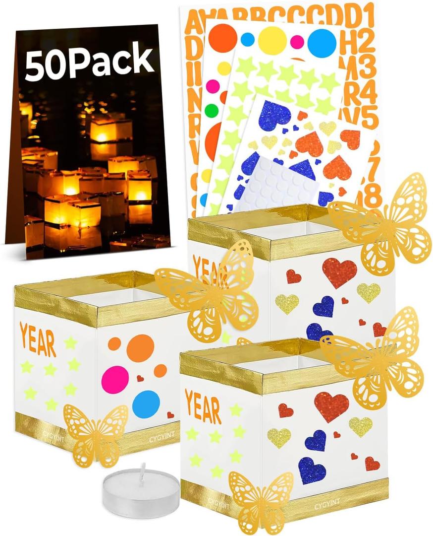 50Pack Water Lantens Kit, Floating Water Lantems, Biodegradable Square Paper for Floating Lanterns for Pool, River, Lake, Memoria, Wedding Party Decorations (5.9 Inch)