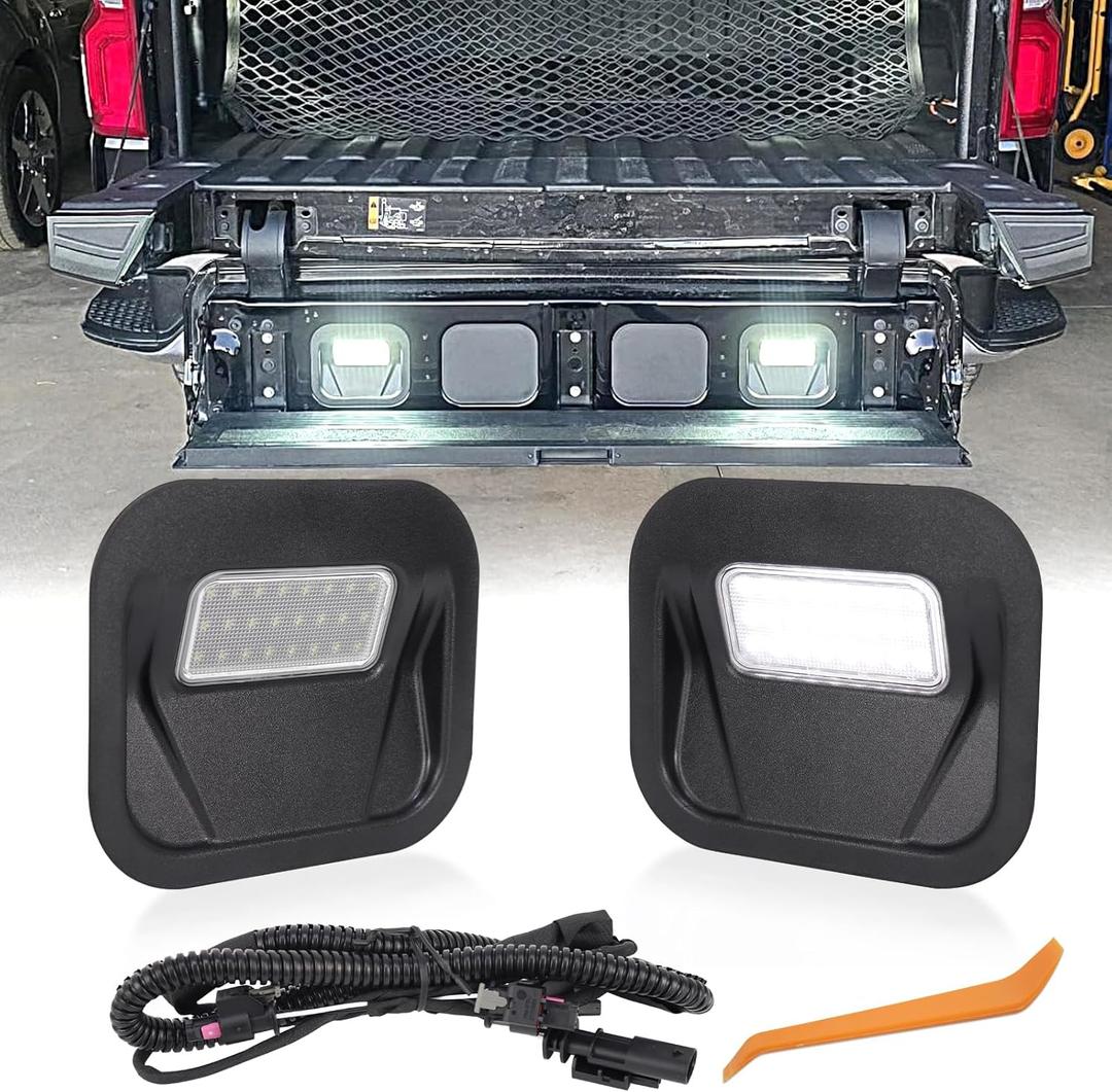 Tailgate Step Light LED Truck Bed Multi-Pro Lamp Kit - Compatible with GMC Sierra 1500 2500 3500 HD & Chevrolet Silverado 1500/2500 HD/3500 HD (2020-2025) White 2pcs with Wiring Harness