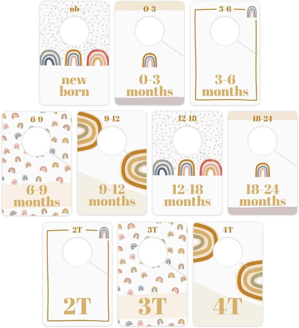 2 x Canopy Street Modern Rainbow Closet Clothing Dividers/Trendy Rainbow Closet Organizers / 10 Newborn To 4T Clothes Organization Dividers / 4" x 6" Flat Boho Baby Nursery Divider Set