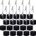 20 Pcs Cube Base Memo Clip Holder with Alligator Clip Wood Table Number Holder Cube Base Place Card Stand Mini Photo Menu Stand for Displaying Number Card(Black)