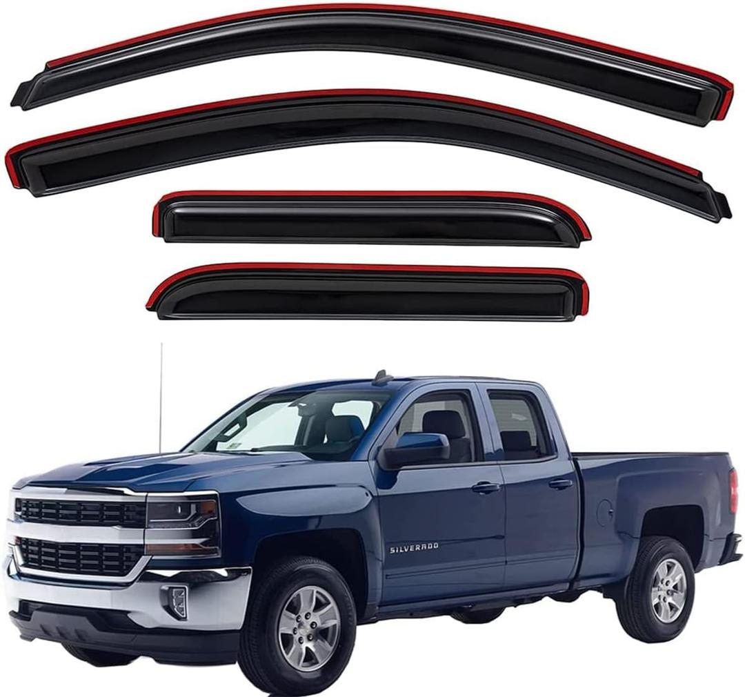 Lightronic Extra Durable In-Channel Window Visor, Fits 2014-2018 Chevrolet Silverado & GMC Sierra 1500; 2015-2019 Silverado/Sierra 2500 HD, 3500 HD; 2019 Silv./Sierra Limited, Double Cab, Smoke, 4-Pcs