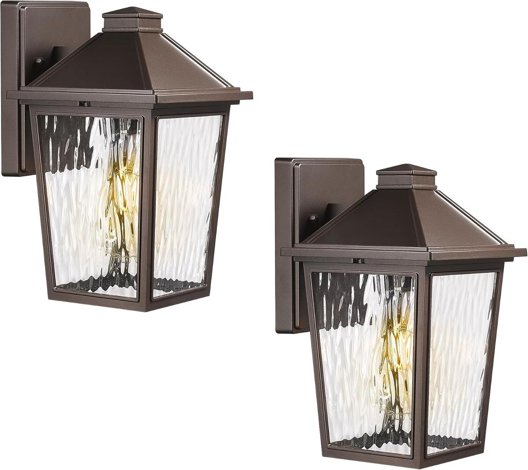 Outdoor Wall Lantern 2 Pack, HWH Exterior Wall Sconce Light Fixtures with Water Ripple Glass, Industrial 1-Light Front Porch Light for Patio, Balcony, Oil-Rubbed Bronze, 5HX64B-2PK ORB