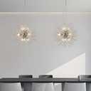 Sputnik Dining Room Chandelier, Modern Dandelion Hanging Lamp, Crystal Beaded Lighting, Round 9-Light Pendant Light Fixtures for Kitchen Island Bedroom Living Room Entryway (Chrome, D19.6inch)