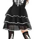 Geyoga Halloween Skeleton Costume Set Includes Skeleton Costume Dress Bones Gloves Stockings for Women, Size:M
