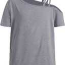 RoseSeek Girl's Off The Shoulder Tops Short Sleeve Loose Summer T Shirt Tops Trendy Cold Shoulder Tops