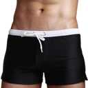 TONLEN Men's Swimwear Short Swim Trunks with Zipper Pocket (Medium, Black #2)