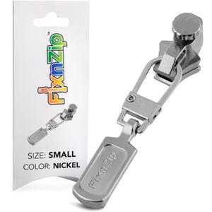 FixNZip Small Nickel Zipper Repair Kit | Universal No-Sew Slider Replacement for Pants, Skirts, Fine Garments, Cushions, and Handbags | Instant and Reusable Zipper Repair Tool | Sizes 1-4