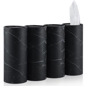 SINGARO Car Tissue Holder, 4 Pack Car Cup Holder Facial Tissues with Travel Tissue Bag, Quick and Convenient Flower Combination Car Tissue Box, Black (4 Canisters/200 Tissues) 