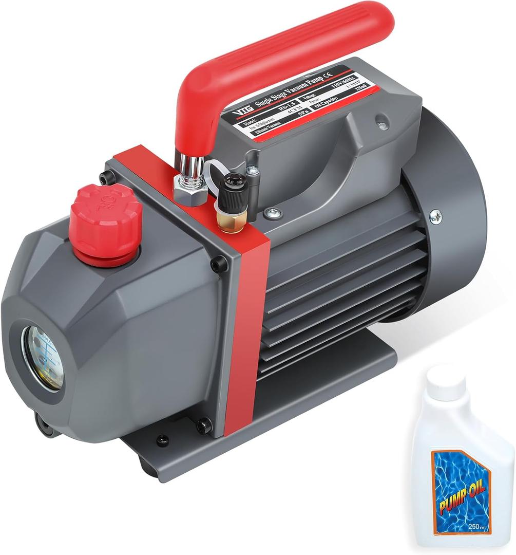 4 CFM Vacuum Pump, 1/3 HP Single Stage Rotary Vane Vacuum Pump for R12 R22 R134a R410a R502 Systems,AC Vacuum Pump Kit for HVAC Systems,Autmotive,Resin Degassing,Oil Included