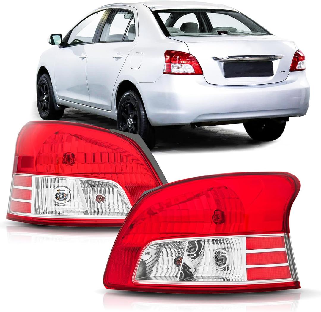 Tail Lights Assembly compatible with 2007-2011 Toyota Yaris 4-Doors Sedan Rear Brake Lamp without Bulb, Factory Style Red, Replacement # TO2818133, TO2819133