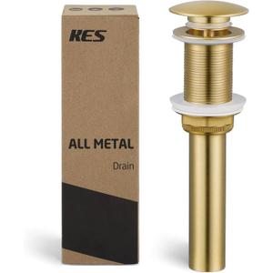 KES Sink Drain Without Overflow Bathroom Pop Up Drain Assembly Stopper Vessel Sink Brushed Gold for 1.6"-1.9" Sink Hole, All Metal Rustproof Brass and 304 Stainless Steel, S2008D-BZ