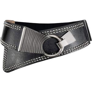Adjustable Wide Elastic Belt for Women  Vintage Buckle, Stretchy Waistband, Versatile for Jeans, Dresses & Casual Wear (Large(29.5"-36"), Black)