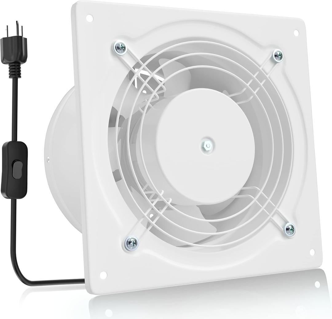 HG Power 6 Inch Exhaust Fan, 308CFM Wall Exhaust Fan for Kitchen, Metal Extractor Fan for Attic, Garage, Window Ventilation, HVAC System (White)