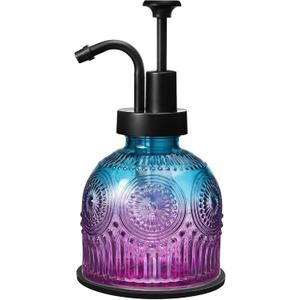 SheeChung 8Oz Vintage Glass Soap Dispenser Bathroom, Kitchen Dish Soap Dispenser with Pump, Refillable Hand Soap Dispenser, Antique Liquid Lotion Bottle, Farmhouse Decor (Purple Blue-Black Pump, 1 Pc)