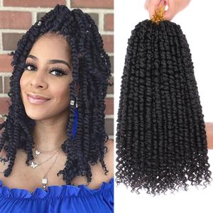 Leeven Passion Twist Hair 14 Inch 8 Packs Pre twisted looped Passion Twist Crochet Hair With Curls Natural Black Synthetic Short Bohemian Passion Twist Braiding Hair Extensions for Women 1B#